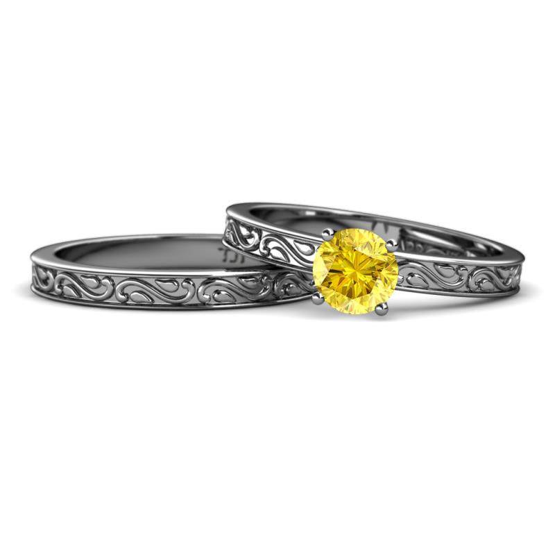 Cael 0.95 ct Classic Yellow Sapphire Solitaire Bridal Set Ring 