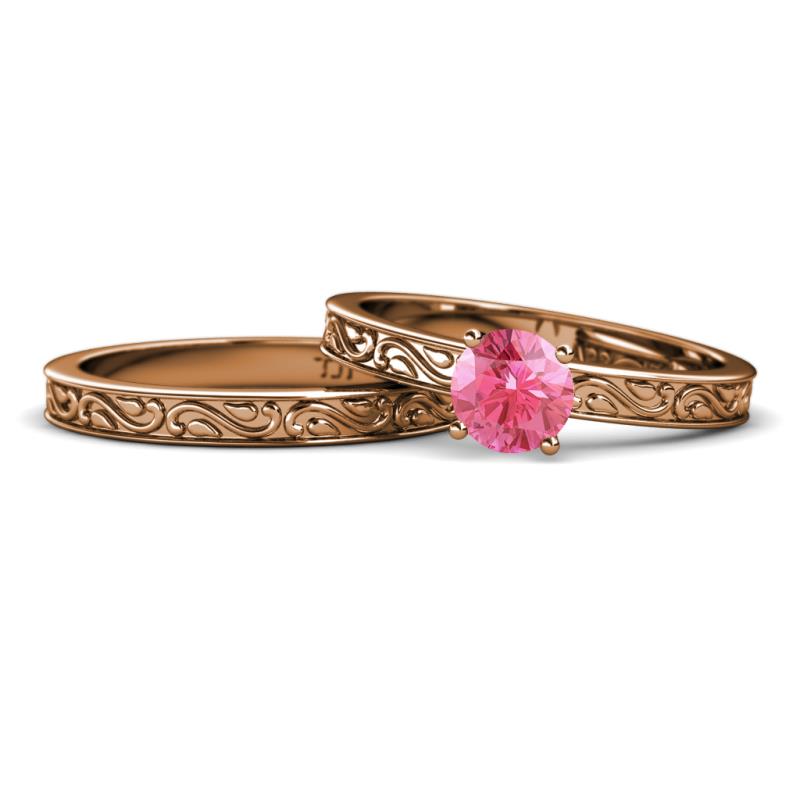 Cael 0.87 ct Classic Pink Tourmaline Solitaire Bridal Set Ring 