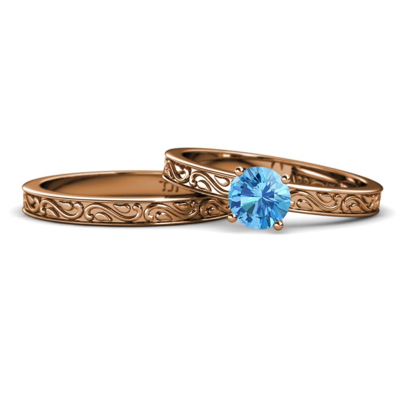 Cael 0.95 ct Classic Blue Topaz Solitaire Bridal Set Ring 