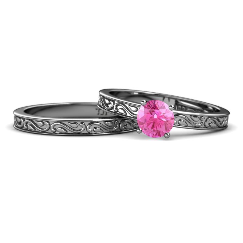 Cael 0.95 ct Classic Pink Sapphire Solitaire Bridal Set Ring 