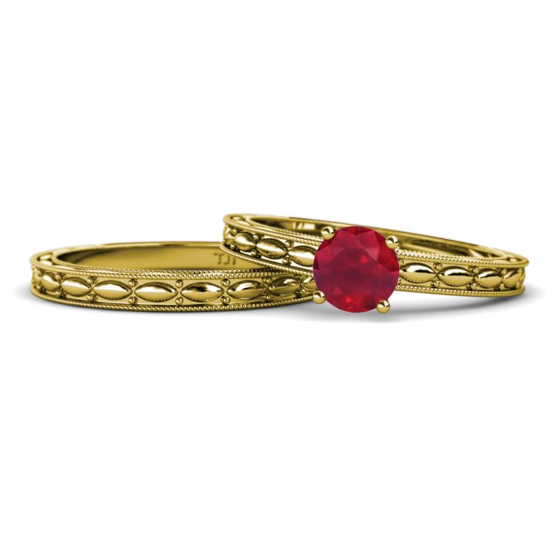 Rachel 0.95 ct Classic Ruby (6.00 mm) Solitaire Bridal Set Ring  
