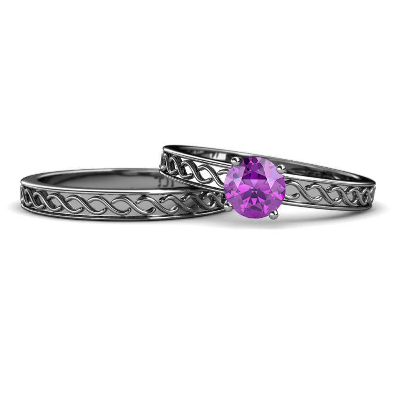 Maren 0.87 ct Classic Amethyst Solitaire Bridal Set Ring  
