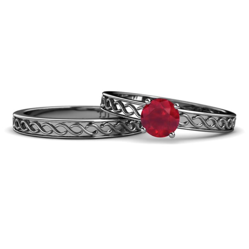 Maren 0.95 ct Classic Ruby Solitaire Bridal Set Ring  