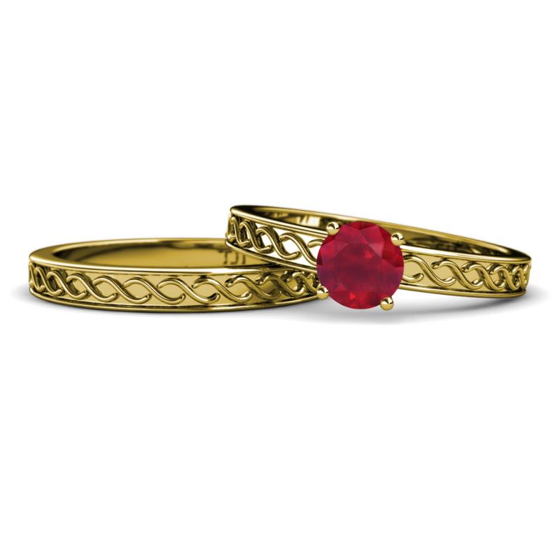 Maren 0.95 ct Classic Ruby Solitaire Bridal Set Ring  