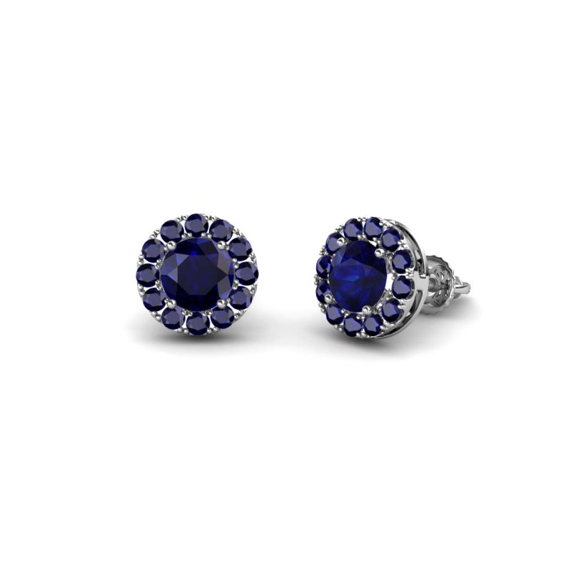 Bernice 0.96 ctw Round Blue Sapphire Halo Stud Earrings 