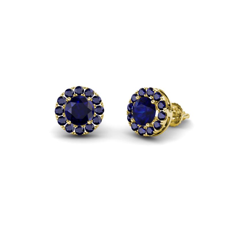Bernice 0.96 ctw Round Blue Sapphire Halo Stud Earrings 
