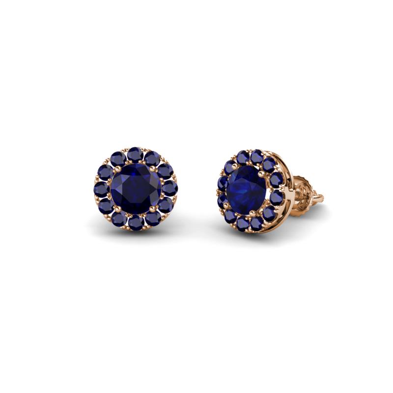 Bernice 0.96 ctw Round Blue Sapphire Halo Stud Earrings 