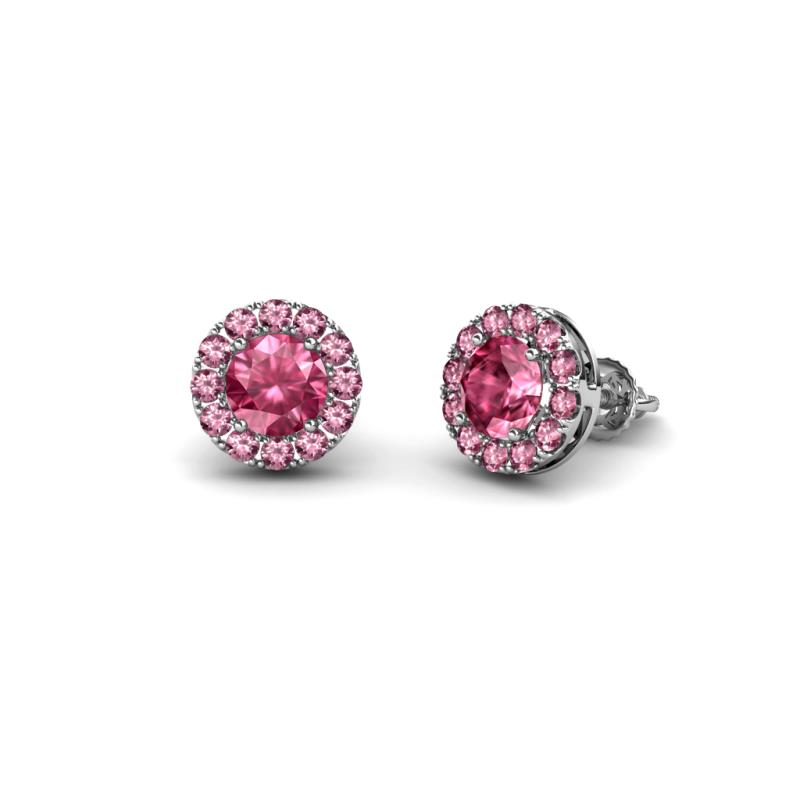 Bernice 0.71 ctw Round Pink Tourmaline Halo Stud Earrings 