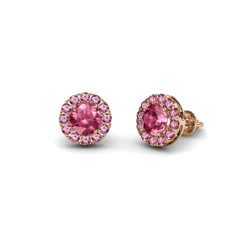 Bernice 0.71 ctw Round Pink Tourmaline Halo Stud Earrings 
