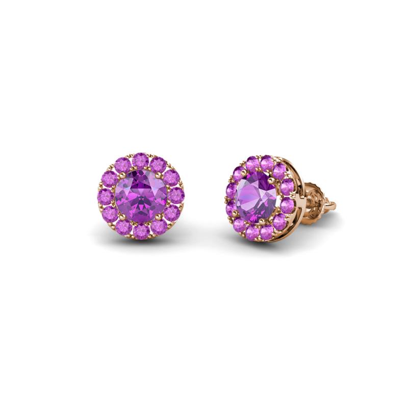 Bernice 0.71 ctw Round Amethyst Halo Stud Earrings 