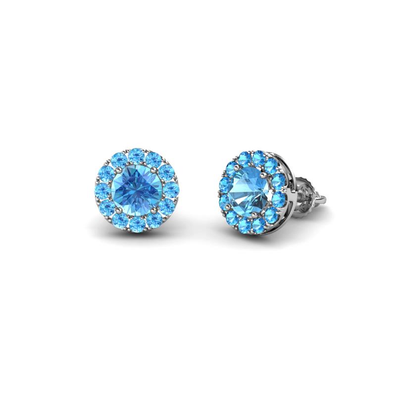 Bernice 0.78 ctw Round Blue Topaz Halo Stud Earrings 