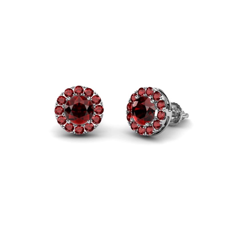 Bernice 1.02 ctw Round Red Garnet Halo Stud Earrings 