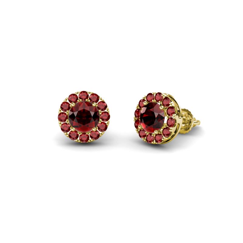 Bernice 1.02 ctw Round Red Garnet Halo Stud Earrings 