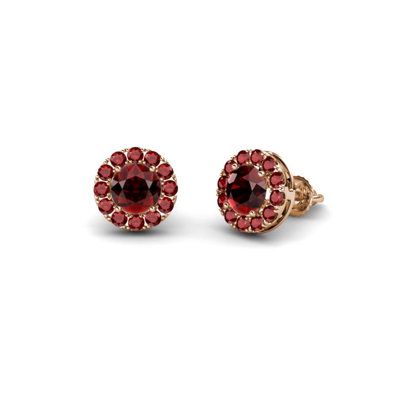 Bernice 1.02 ctw Round Red Garnet Halo Stud Earrings 