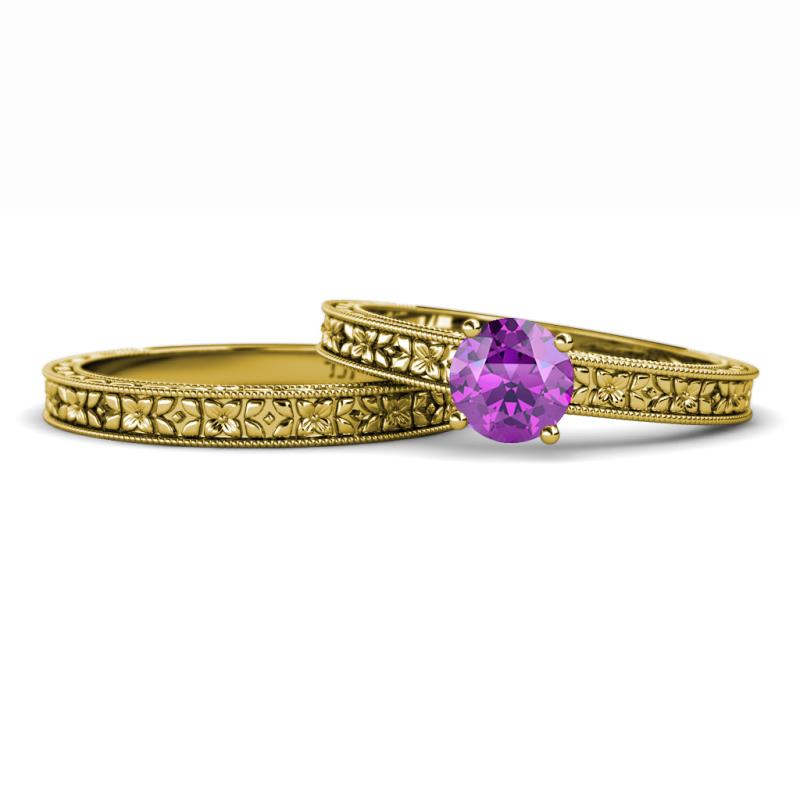Florian 0.87 ct Classic Amethyst (6.50 mm) Solitaire Bridal Set Ring  