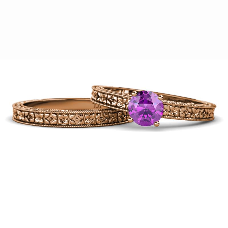 Florian 0.87 ct Classic Amethyst (6.50 mm) Solitaire Bridal Set Ring  