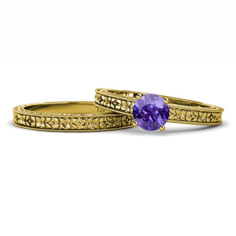 Florian 0.80 ct Classic Iolite (6.50 mm) Solitaire Bridal Set Ring  