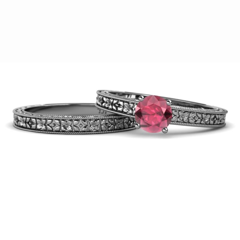 Florian 1.00 ct Classic Rhodolite Garnet (6.50 mm) Solitaire Bridal Set Ring  