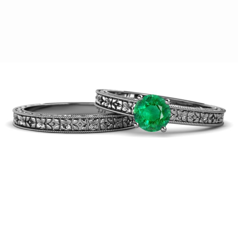 Florian 0.80 ct Classic Emerald (6.00 mm) Solitaire Bridal Set Ring  