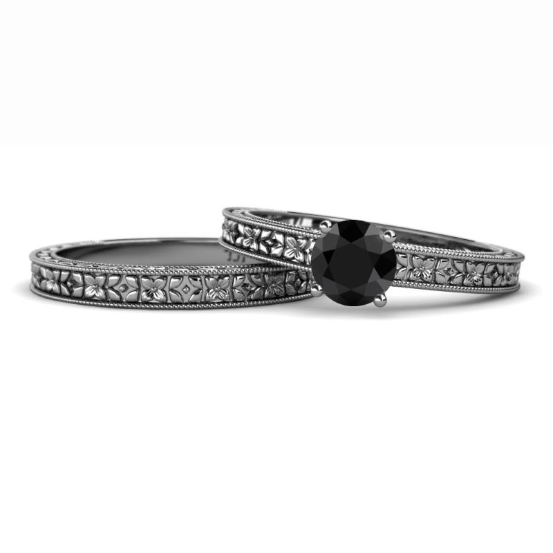 Florian 1.00 ct Classic Black Diamond (6.00 mm) Solitaire Bridal Set Ring  