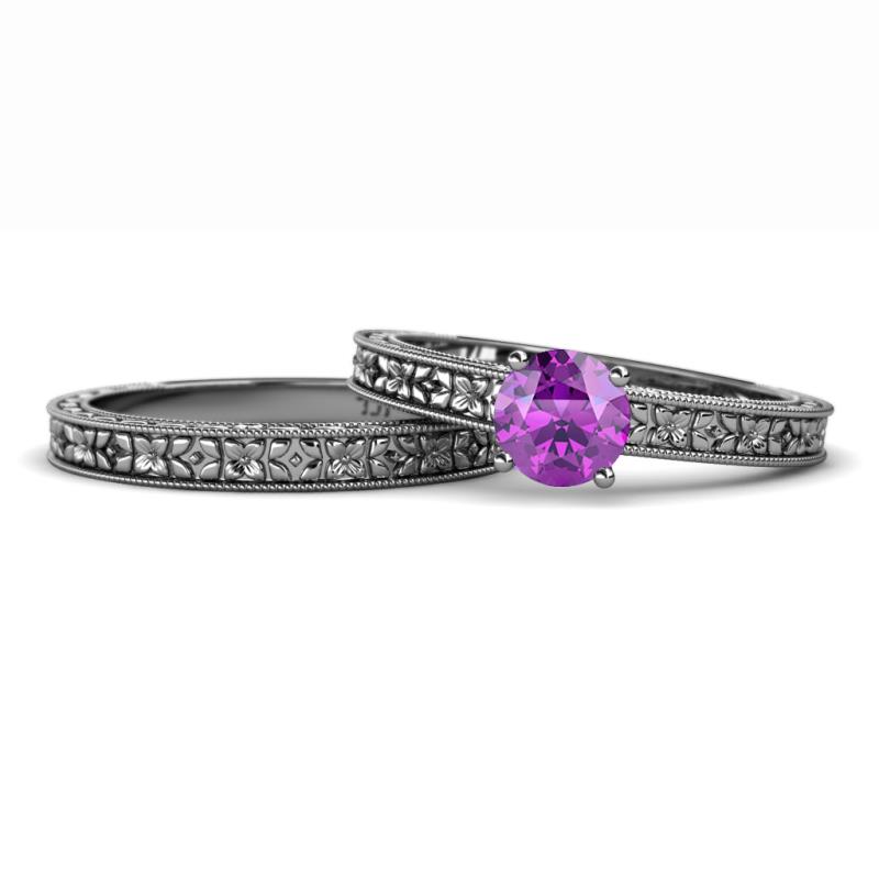 Florian 0.87 ct Classic Amethyst (6.50 mm) Solitaire Bridal Set Ring  