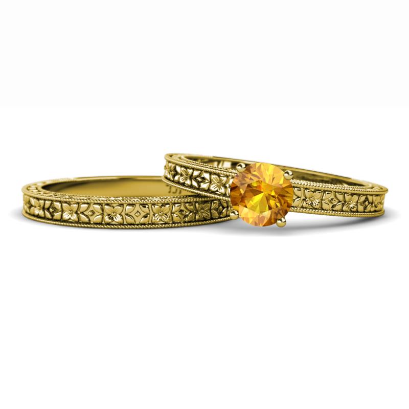 Florian 0.87 ct Classic Citrine (6.50 mm) Solitaire Bridal Set Ring  