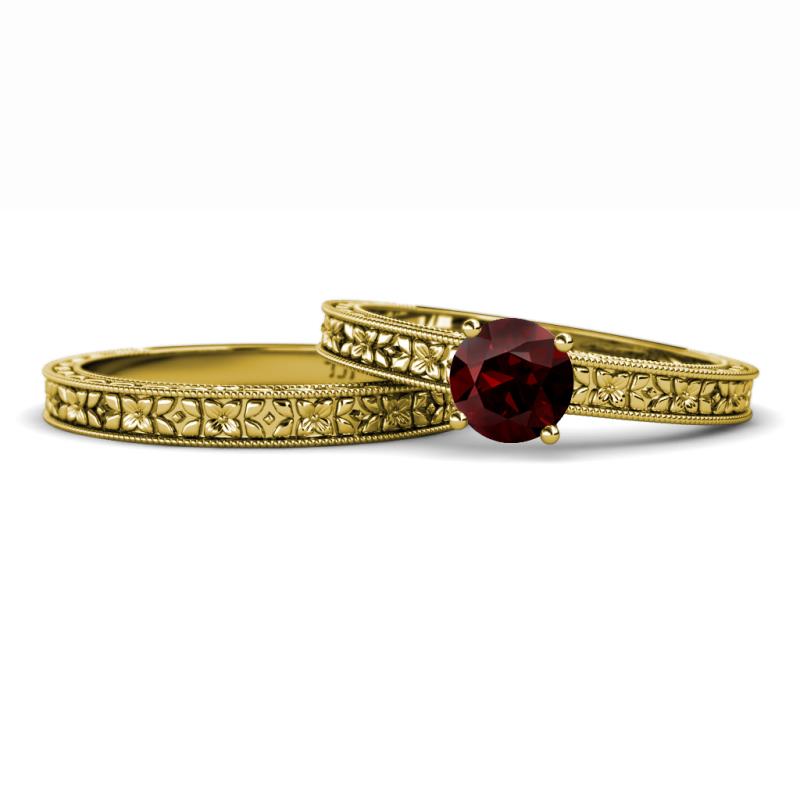 Florian 1.05 ct Classic Red Garnet (6.50 mm) Solitaire Bridal Set Ring  