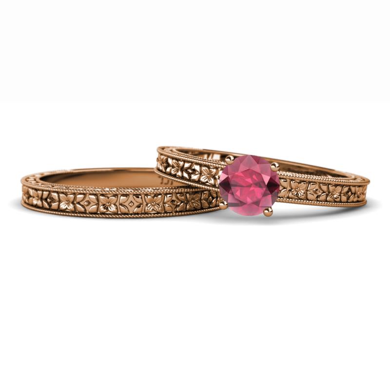 Florian 1.00 ct Classic Rhodolite Garnet (6.50 mm) Solitaire Bridal Set Ring  