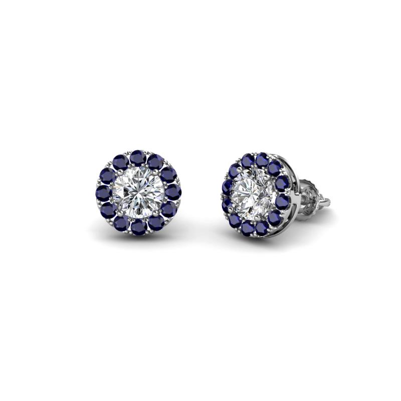 Bernice Round Diamond and Blue Sapphire Stud Earrings 