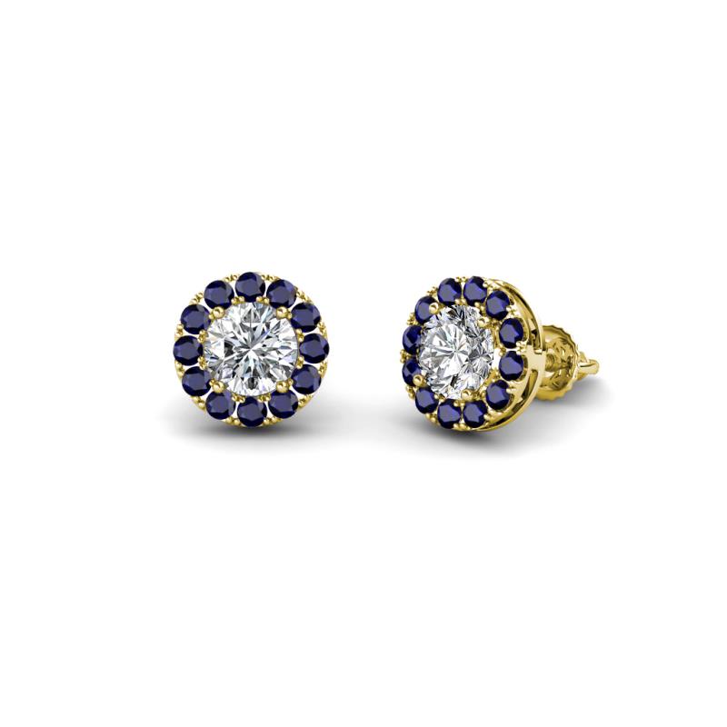 Bernice Round Diamond and Blue Sapphire Stud Earrings 