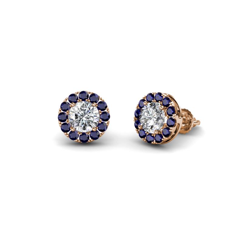 Bernice Round Diamond and Blue Sapphire Stud Earrings 