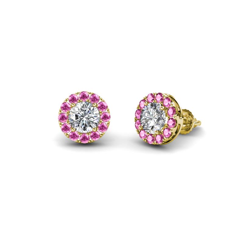 Bernice Round Diamond and Pink Sapphire Stud Earrings 