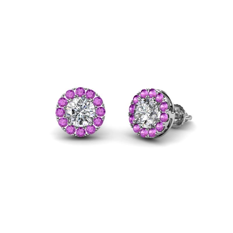 Bernice Round Diamond and Amethyst Stud Earrings 