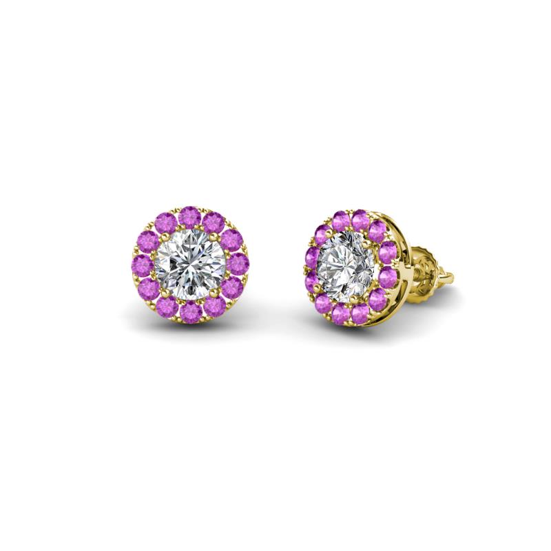 Bernice Round Diamond and Amethyst Stud Earrings 