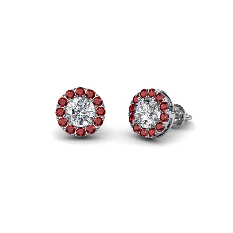 Bernice Round Diamond and Red Garnet Stud Earrings 
