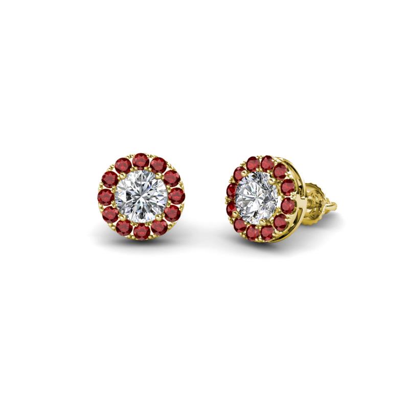 Bernice Round Diamond and Red Garnet Stud Earrings 