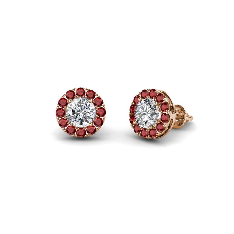Bernice Round Diamond and Red Garnet Stud Earrings 
