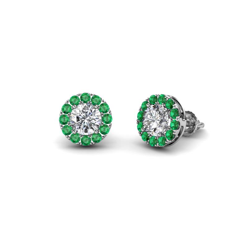 Bernice Round Diamond and Emerald Stud Earrings 