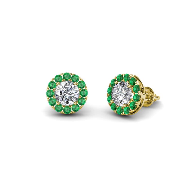 Bernice Round Diamond and Emerald Stud Earrings 