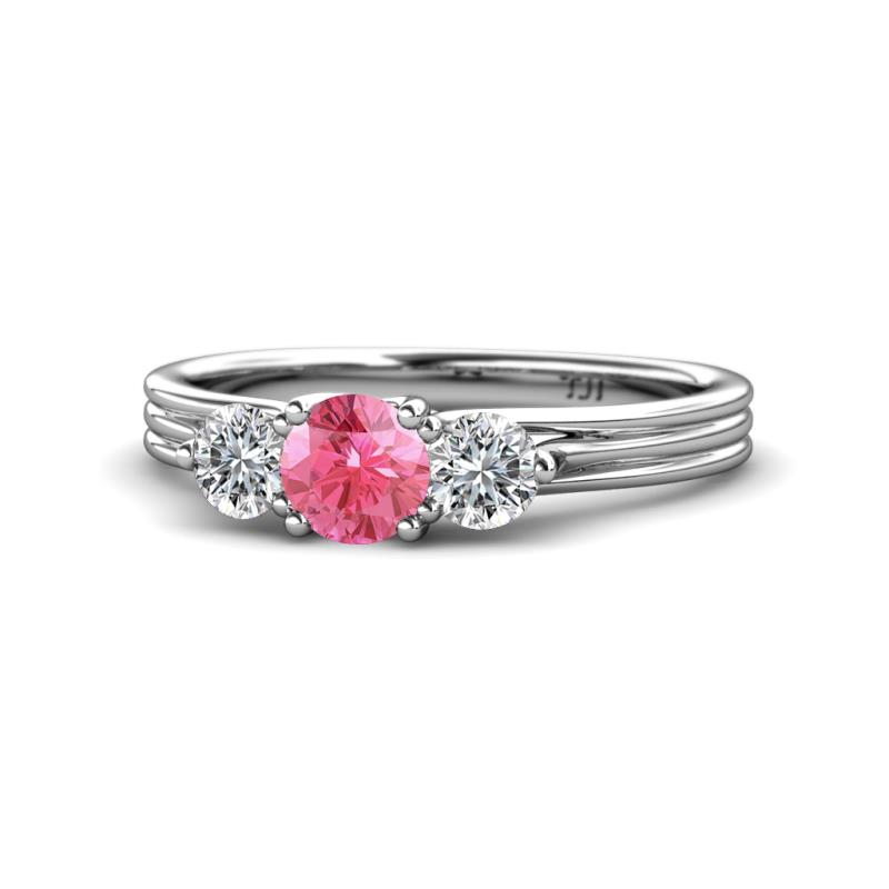 Alyssa 5.50 mm Pink Tourmaline and Diamond Thick Shank Three Stone Ring 