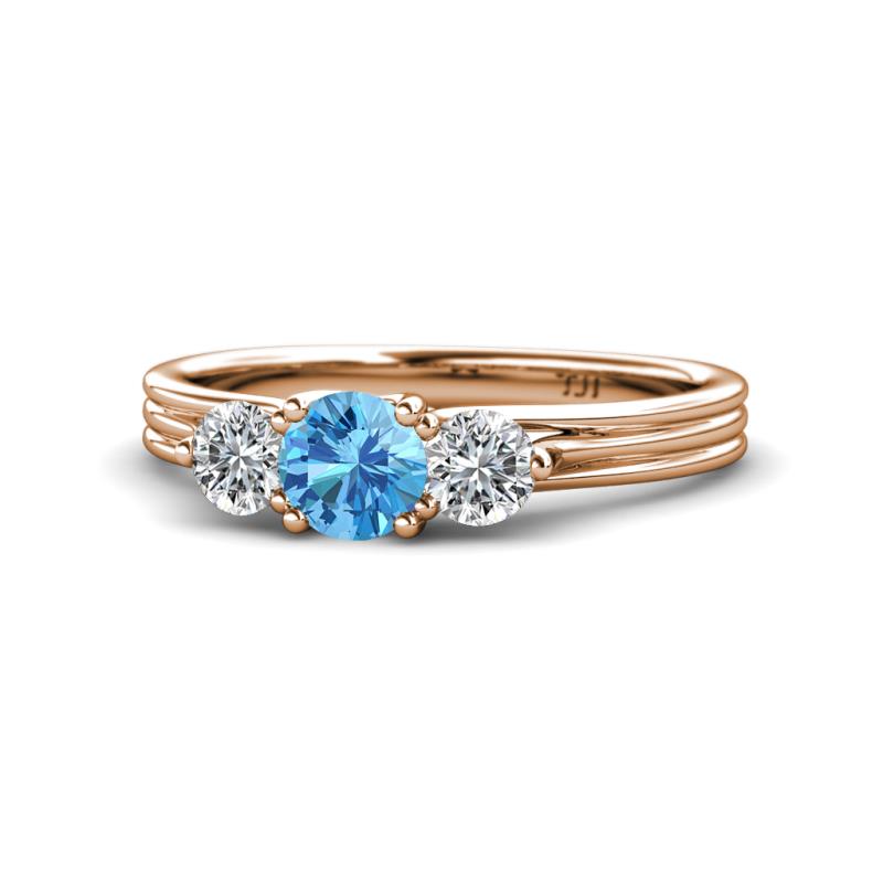 Alyssa 5.50 mm Blue Topaz and Diamond Thick Shank Three Stone Ring 
