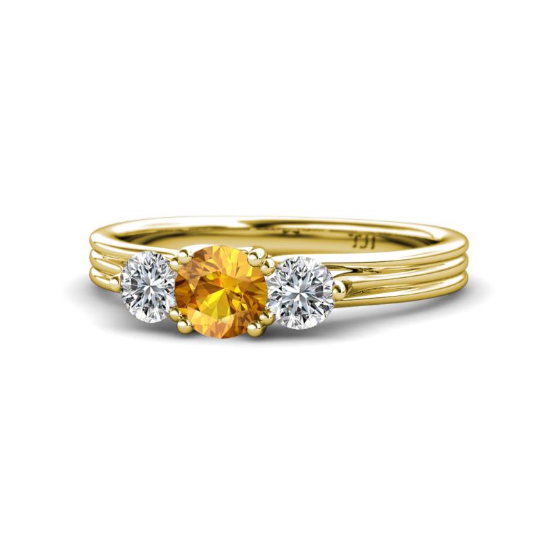Alyssa 5.50 mm Citrine and Diamond Thick Shank Three Stone Ring 