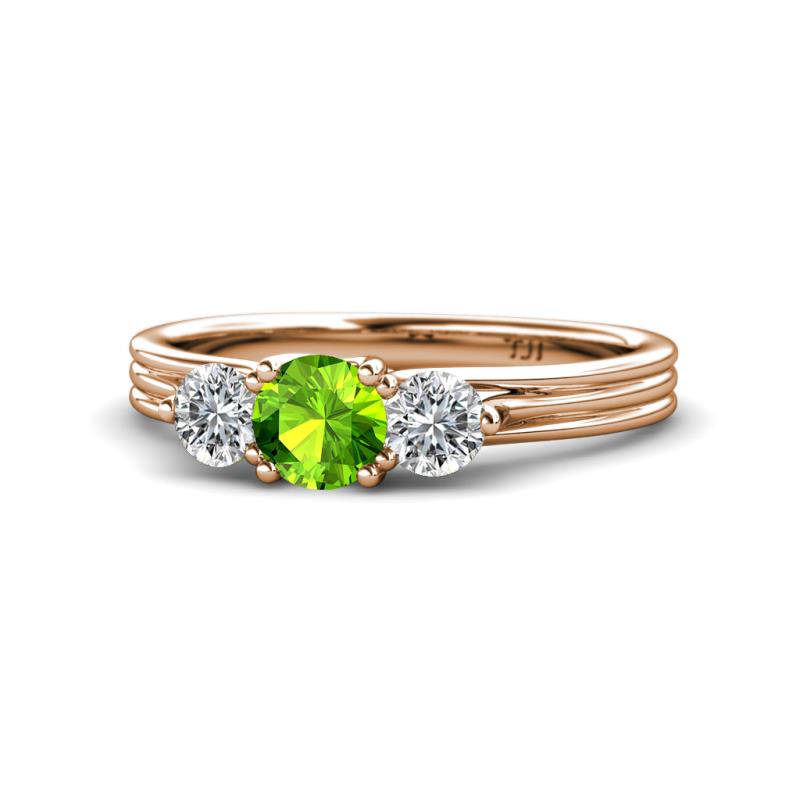 Alyssa 5.50 mm Peridot and Diamond Thick Shank Three Stone Ring 