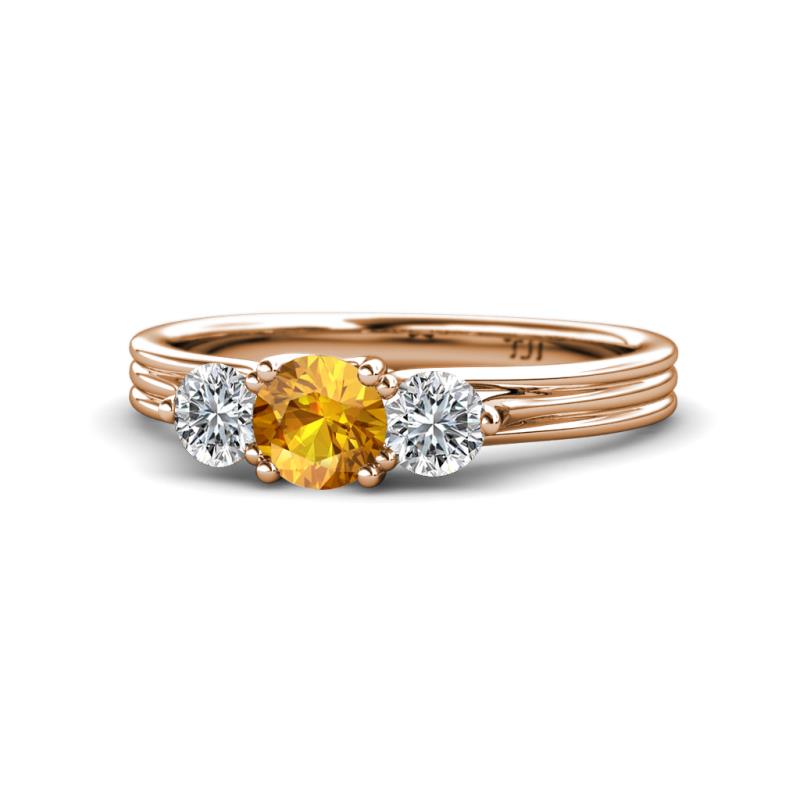 Alyssa 5.50 mm Citrine and Diamond Thick Shank Three Stone Ring 