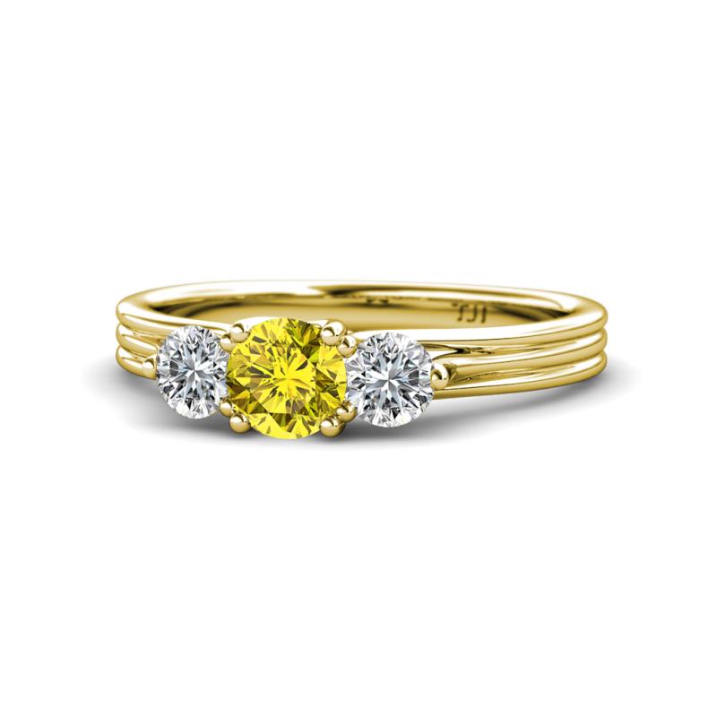Alyssa 5.50 mm Yellow and White Diamond Thick Shank Three Stone Ring 