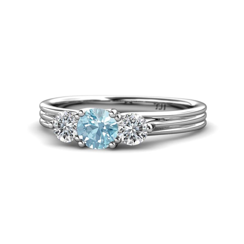 Alyssa 5.50 mm Aquamarine and Diamond Thick Shank Three Stone Ring 