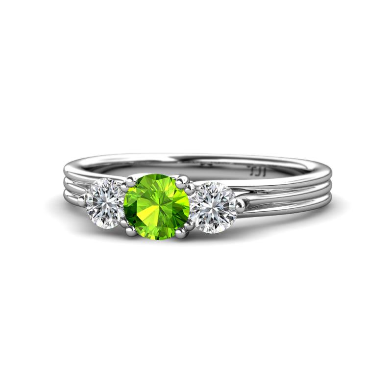 Alyssa 5.50 mm Peridot and Diamond Thick Shank Three Stone Ring 