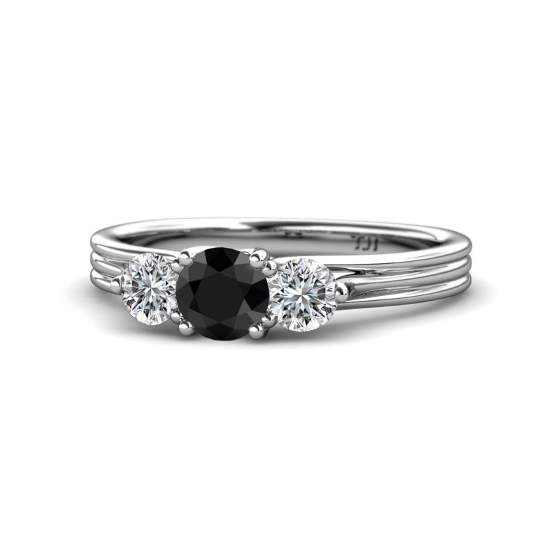 Alyssa 5.50 mm Black and White Diamond Thick Shank Three Stone Ring 