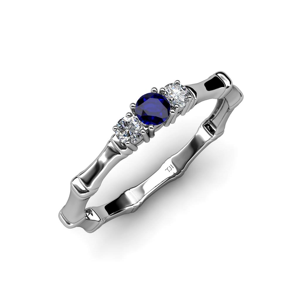 TriJewels Blue Sapphire and Diamond Womens 3 Stone Bamboo Ring 0.30 ctw 925 Sterling Silver 