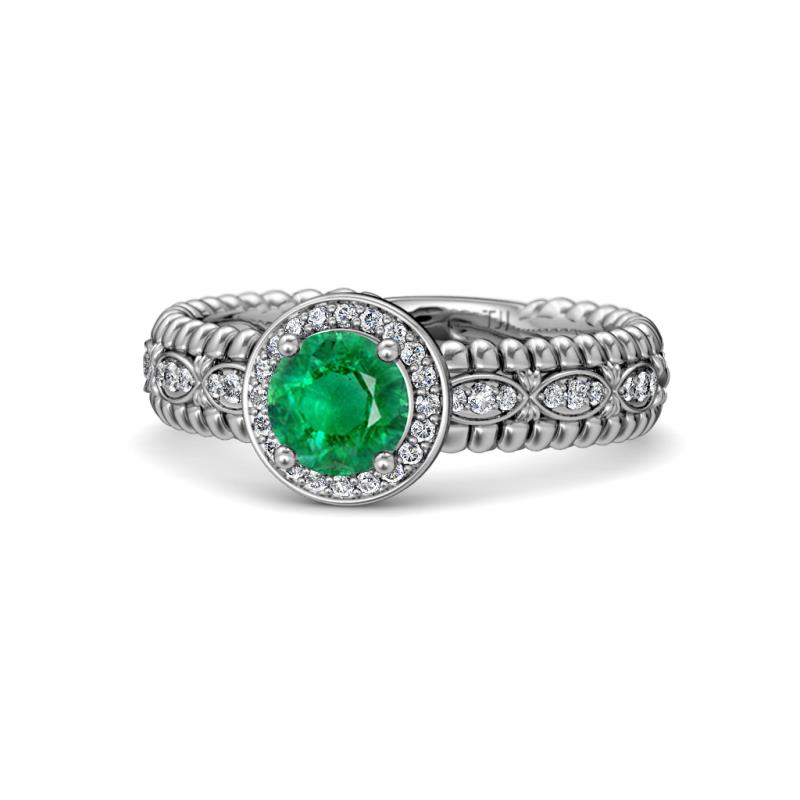 Cera Signature Emerald and Diamond Halo Engagement Ring 